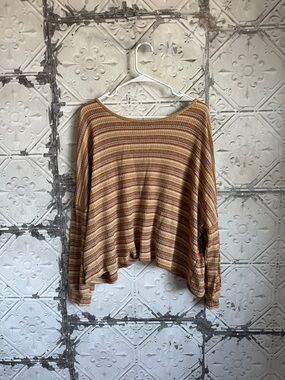 BKE Striped Knit Top in Rust, Mustard & Light Blue